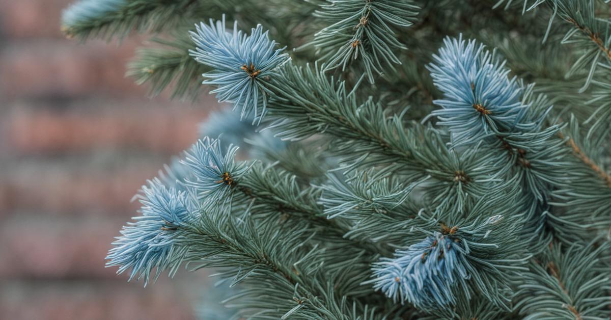 Zdjęcie młodego świerka srebrnego 'Misty Blue', prezentujące jego charakterystyczne srebrzysto-niebieskie igły i stożkowy kształt.