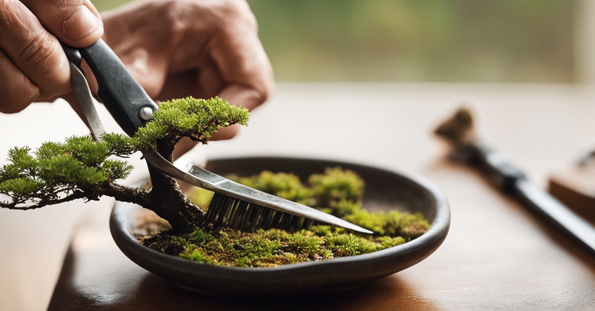 Czyszczenie nożyc do bonsai miękką szmatką, proces konserwacji narzędzi ogrodniczych.