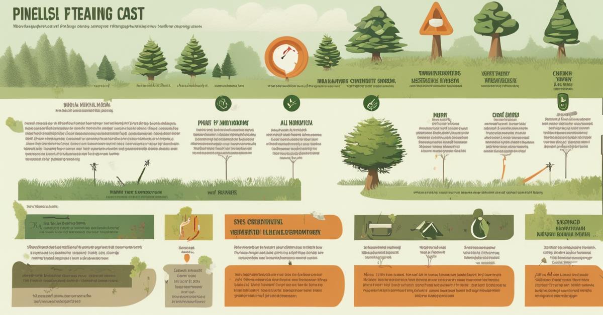 Grafika w formie infografiki przedstawiająca listę kontrolną zapobiegania i leczenia osutki sosny, z ikonami monitorowania drzew, stosowania fungicydów, grabienia opadłych igieł, zapewniania odpowiednich warunków wzrostu, nawożenia oraz używania konkretnych produktów, wszystko w żywej i informacyjnej formie.