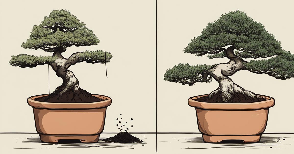 Proces przesadzania drzewka bonsai.